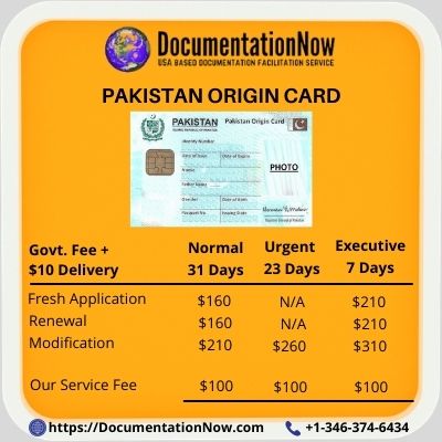 Pakistan Origin Card Fee